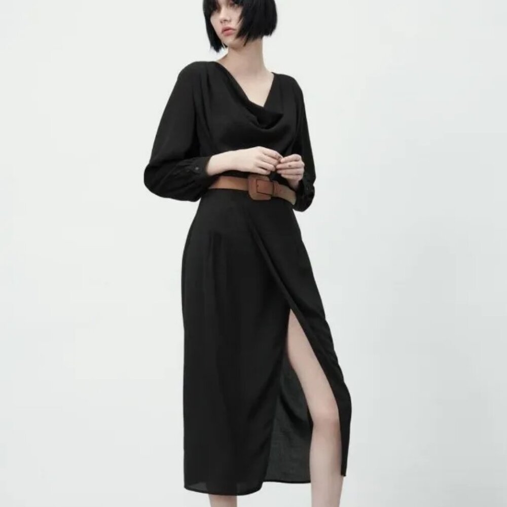 NWT ZARA BELTED DRESS BLACK SIZE M